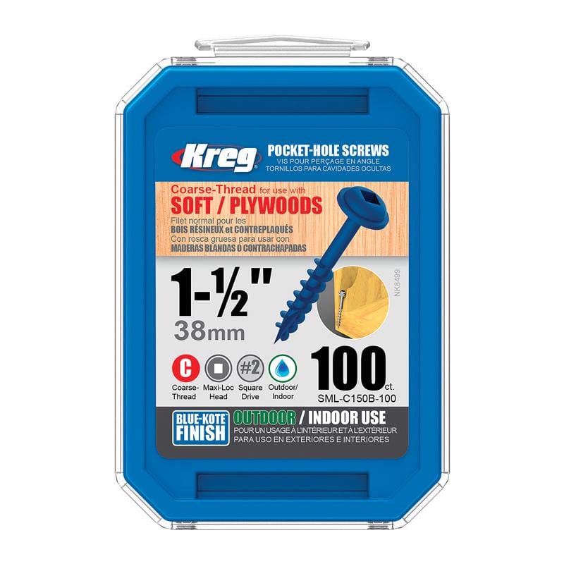 Kreg SML-C150B-100 No. 8 X 1-1/2 in. L Square Blue-Kote Coarse Pocket-Hole Screw 100 pk