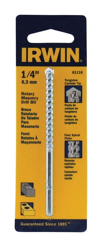 Irwin 61116 1/4 in. X 4 in. L Carbide Tipped Rotary Drill Bit Straight Shank 1 pc