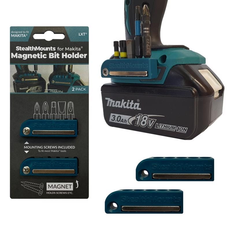 Stealthmounts BH-MK-BLU-2 Bit Holders Compatible with Makita LXT; Blue ABS Magnetic Bit Holder 2 pk
