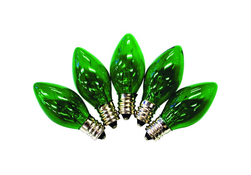 Holiday Bright Lights BU25C7X3-TGRA Incandescent C7 Green 25 ct Replacement Christmas Light Bulbs 0.08 ft.