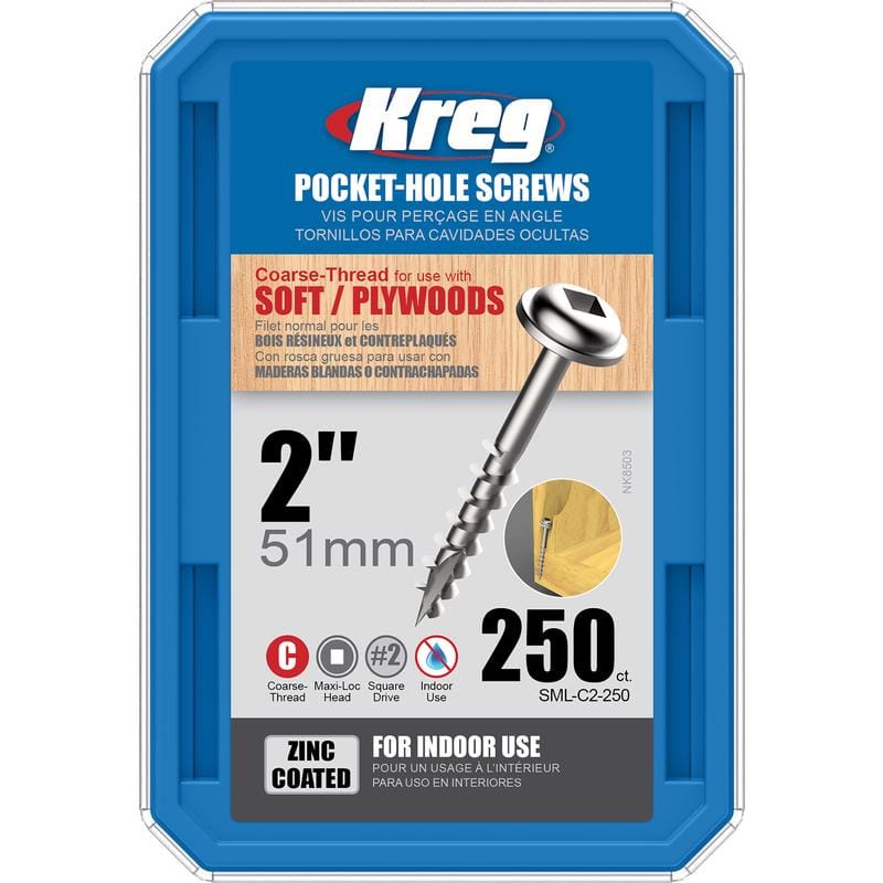 Kreg SML-C2 - 250 No. 8 X 2 in. L Square Zinc-Plated Coarse Pocket-Hole Screw 250 pk