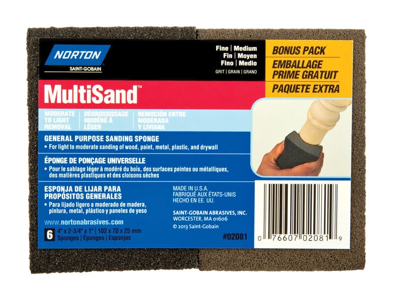 Norton 07660702081 MultiSand 4 in. L X 2.75 in. W X 1 in. Fine/Medium Dual Angle Sanding Sponge