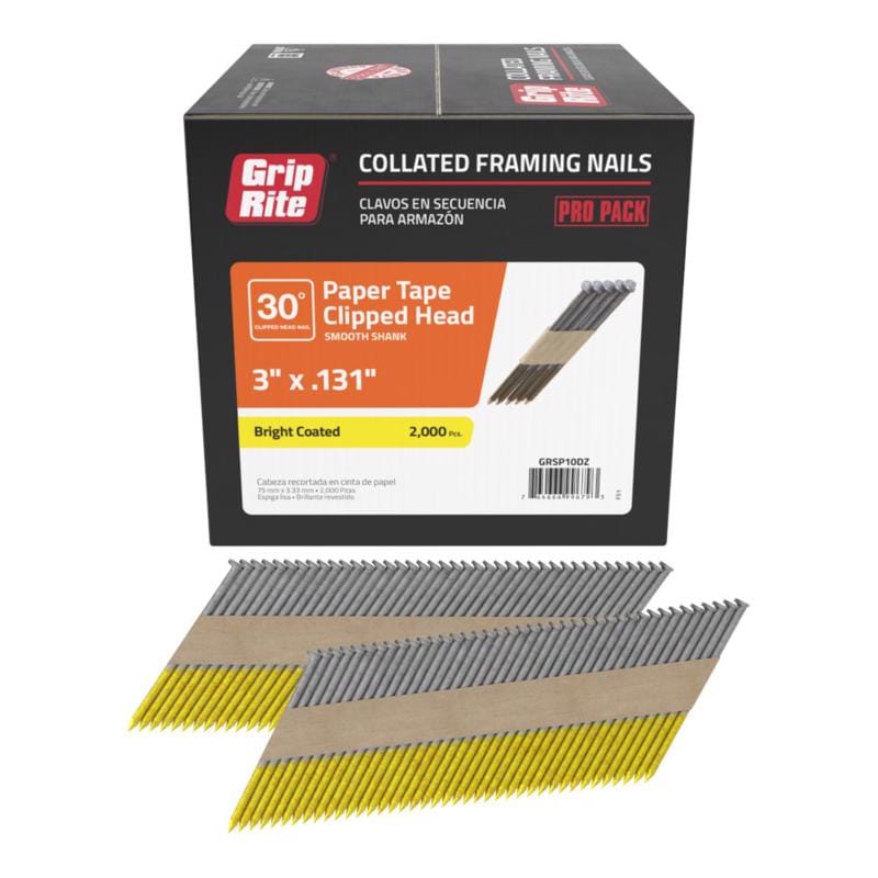 Grip-Rite GRSP10DZ 3 in. L Paper Strip Bright Framing Nails 30 deg 2000 pk