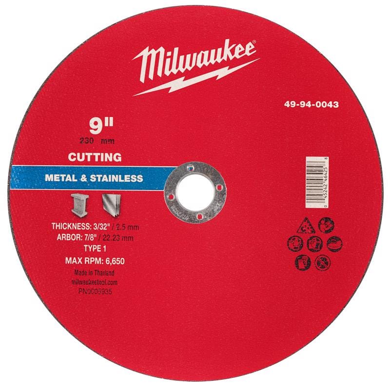 Milwaukee 49-94-0043 9 in. D X 7/8 in. X 3/32 in. thick Metal Cut-Off Wheel 1 pc