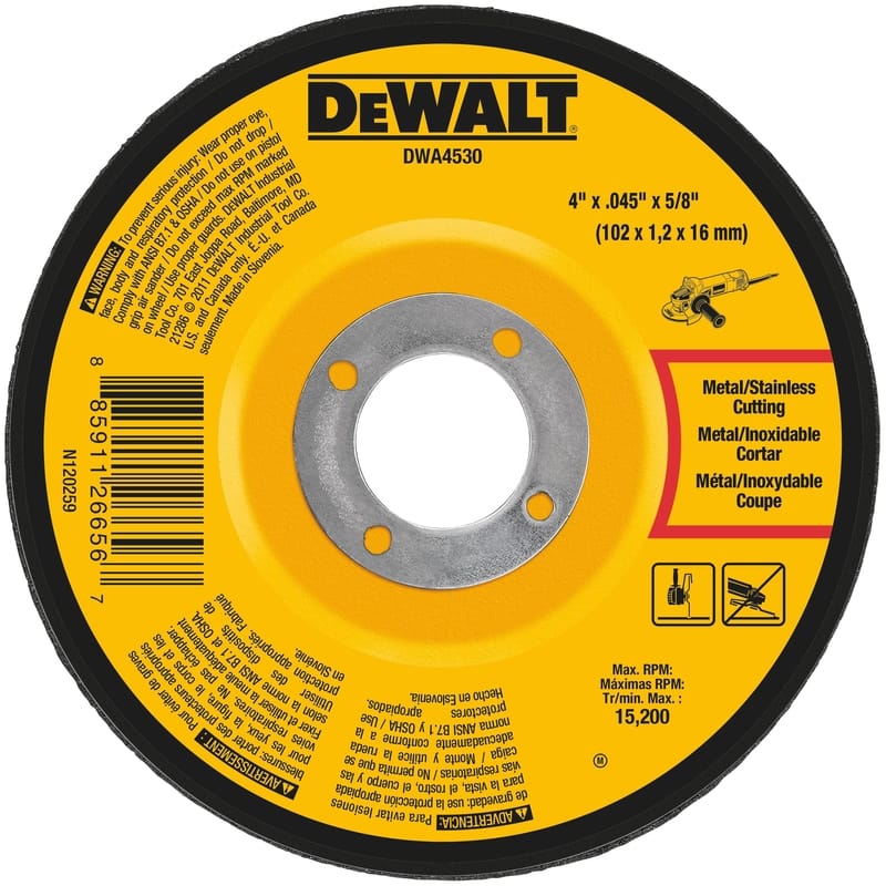 Dewalt DWA4530 High Performance 4 in. D X 5/8 in. X .045 in. thick Aluminum Oxide Cut-Off Wheel 1 pc