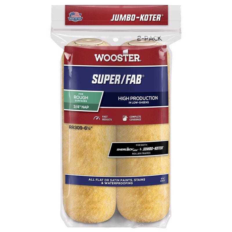 Wooster RR309-6 1/2 Super/Fab Knit 6-1/2 in. W X 3/4 in. Mini Paint Roller Cover 2 pk