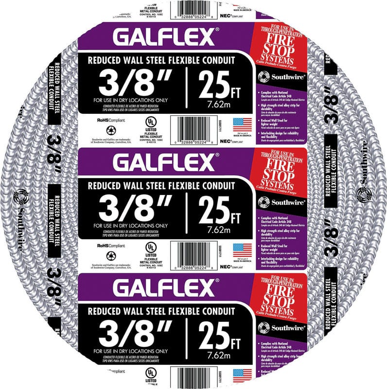 Southwire 55081711 3/8 in. D X 25 ft. L Steel Flexible Electrical Conduit For FMC