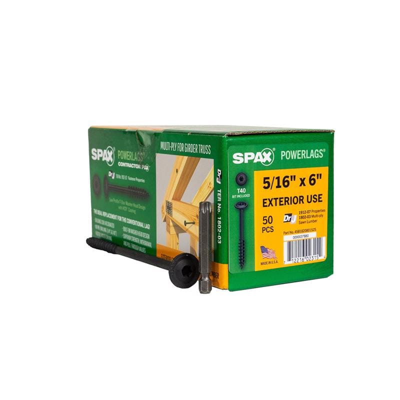 Spax 4581820801525 PowerLags 5/16 in. in. X 6 in. L T-40 Washer Head Serrated Structural Screws