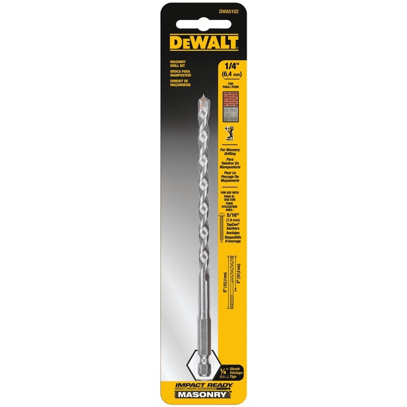 Dewalt DWA5102 1/4 in. X 6 in. L Carbide Tipped Impact Ready Drill Bit Hex Shank 1 pc