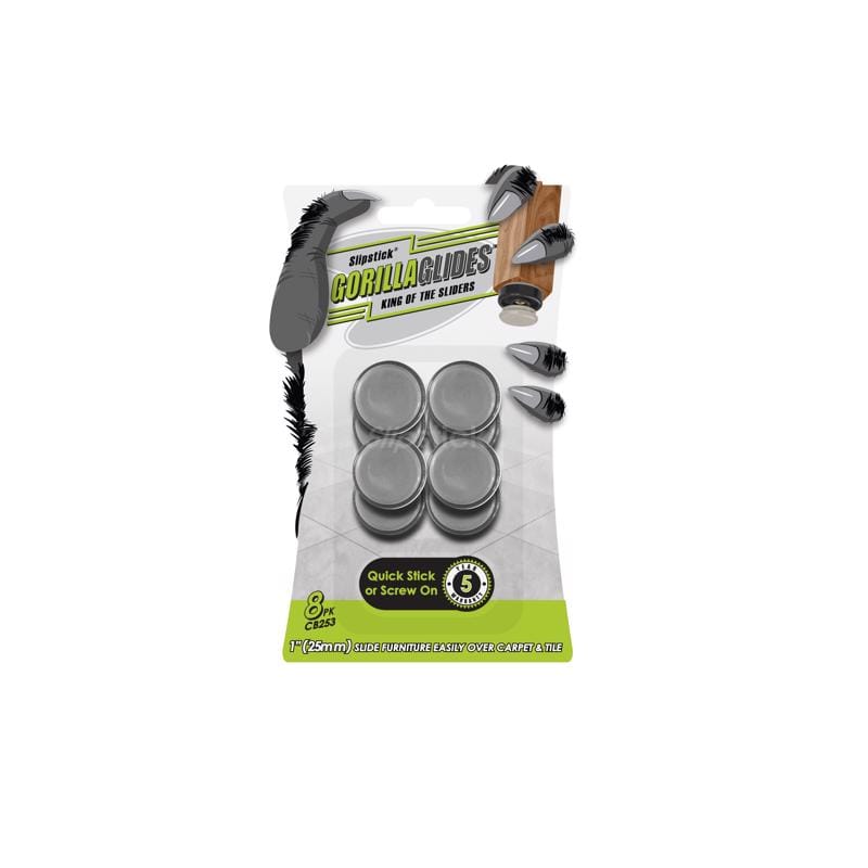 Slipstick CB253 GorillaGlides Gray 1 in. Screw-On Plastic Chair Glide 8 pk