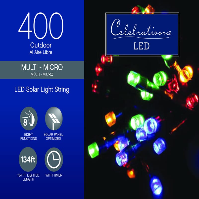 Celebrations 37400MC1 LED Micro Multicolored 400 ct String Christmas Lights 134 ft.