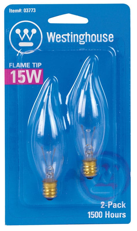 Westinghouse 0377348 15 W CA8 Decorative Incandescent Bulb E12 (Candelabra) Warm White 2 pk