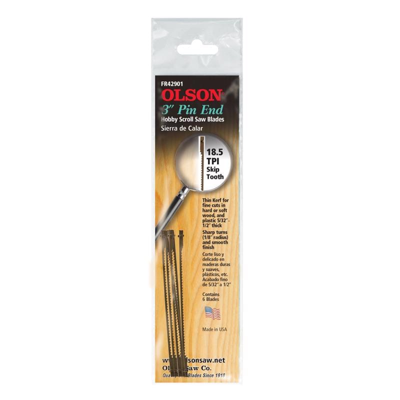 Olson FR42901 3 in. Carbon Steel Scroll Saw Blade 18.5 TPI 6 pk