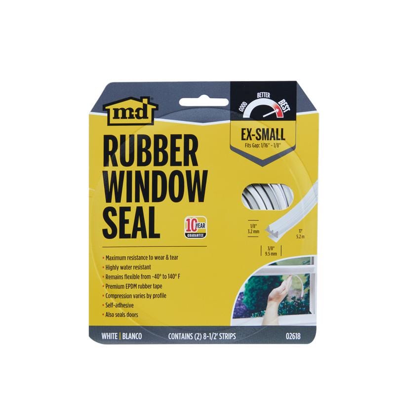 M-D Building Products 02618 White EPDM Rubber Foam Weather Stripping Tape For Doors and Windows 204 in. L