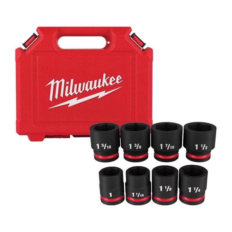 Milwaukee 49-66-7017 Shockwave 1-3/8 in. X 3/4 in. drive SAE 6 Point Standard Impact Rated Impact Socket Set 8