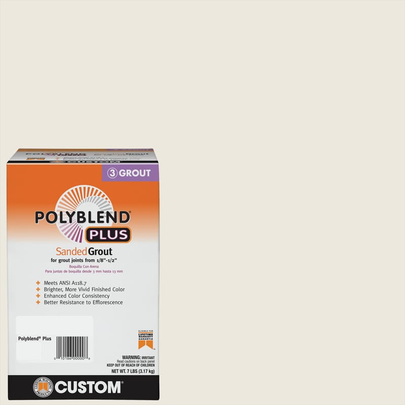 Custom Building Products PBPG3817-4 Polyblend Plus Indoor and Outdoor Bright White Sanded Grout 7 lb