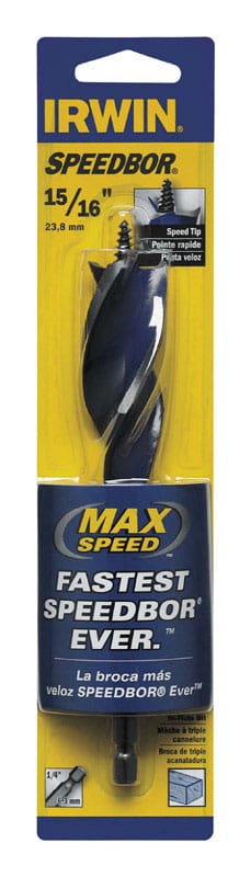 Irwin 3041018 Speedbor 15/16 in. X 6 in. L Carbon Steel Wood Boring Bit Quick-Change Hex Shank 1 pc