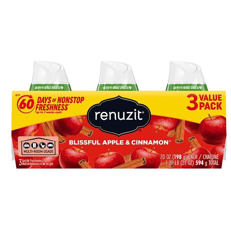 Renuzit 43302 Blissful Apple & Cinnamon Scent Air Freshener 21 oz Gel 3 pk