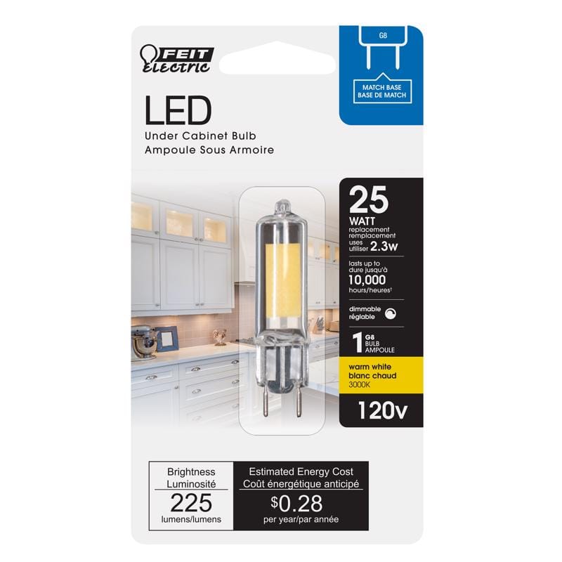 Feit BP25G8/830/LED T4 G8 LED Bulb Bright White 25 Watt Equivalence 1 pk