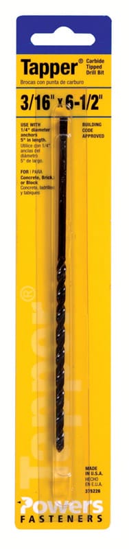 Hillman 375226 Tapper 3/16 in. X 6-1/2 in. L Carbide Tipped Drill Bit Straight Shank 1 pc