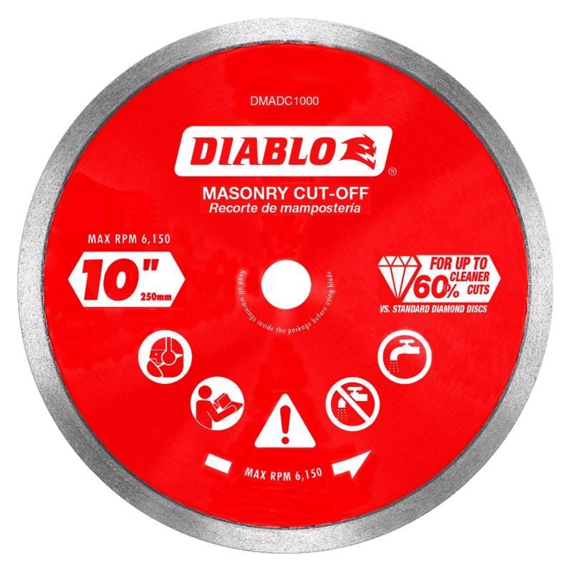 Diablo DMADC1000 10 in. D X 5/8 in. X .063 in. thick Diamond Continuous Rim Masonry Cut-Off Disc 1 pk