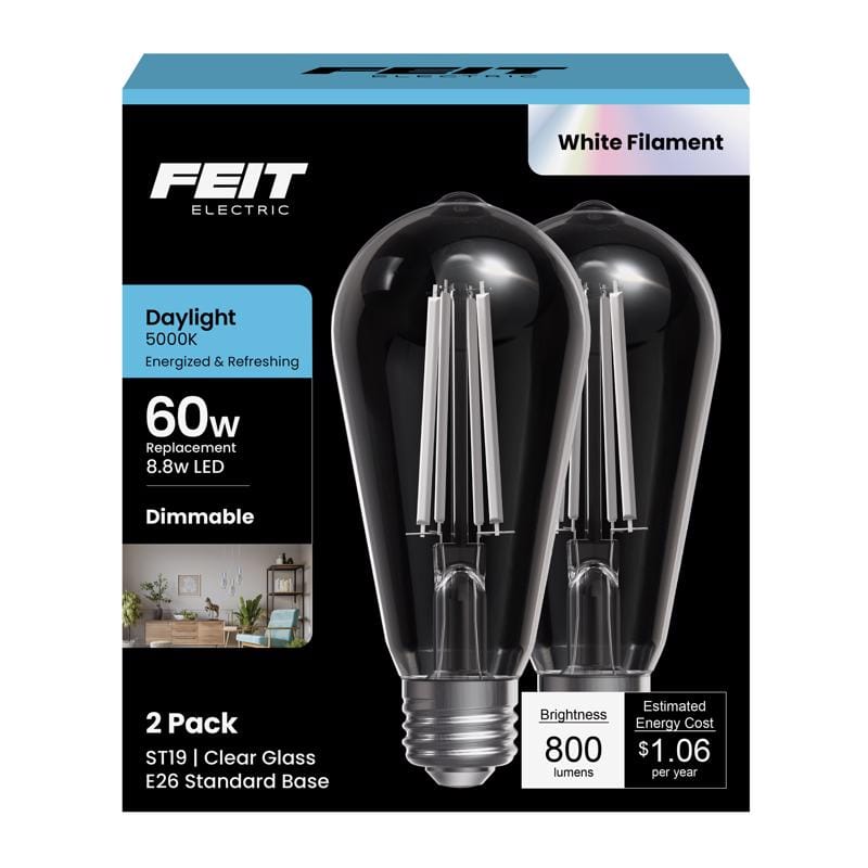 Feit Electric ST19CL950WFIL/2 Feit ST19 E26 (Medium) Filament LED Bulb Daylight 60 Watt Equivalence 2 pk
