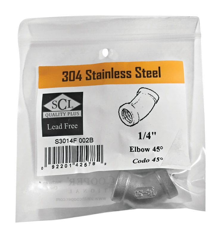 Smith-Cooper 4638100610 1/4 in. FPT X 1/4 in. D FPT Threaded Stainless Steel 45 Degree Elbow