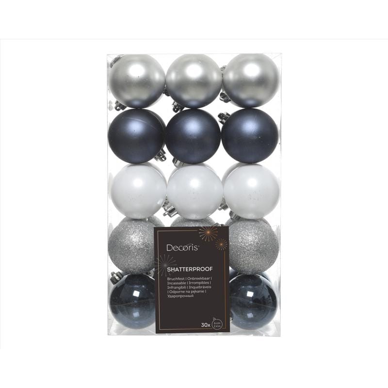 Decoris 9020124 Blue/Silver/White Assorted Shatterproof Ornaments