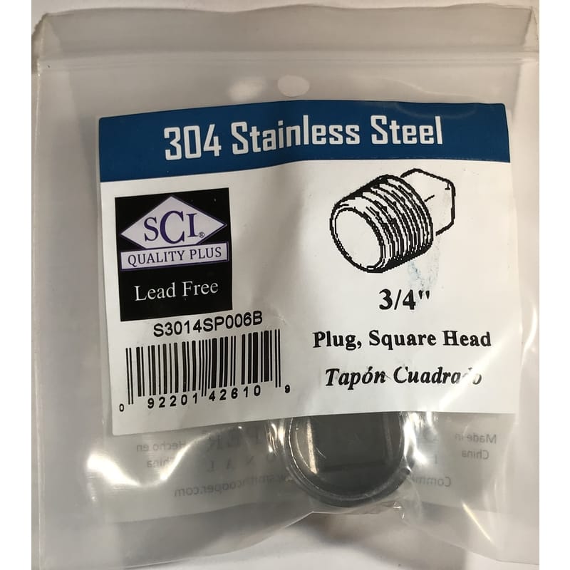 Smith-Cooper 4638102240 3/4 in. MPT Stainless Steel Square Head Plug