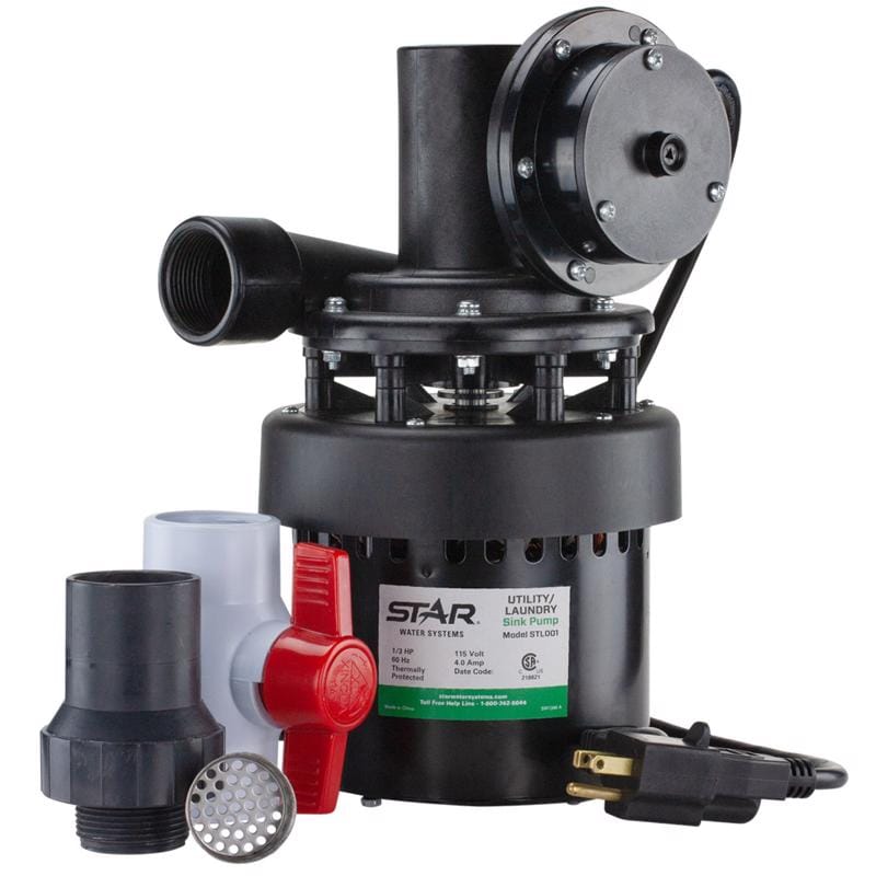 Star Water Systems STL001 1/3 HP 1320 gph Thermoplastic Diaphragm Switch Top AC Sink Pump System