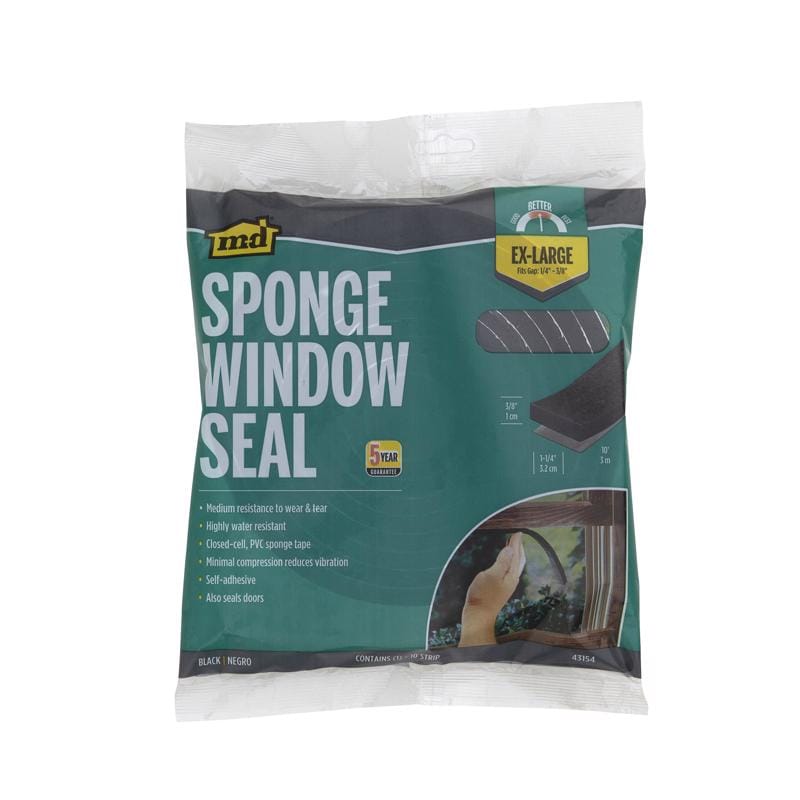 M-D Building Products 43154 Black Sponge Rubber Weather Stripping Tape For Windows 120 in. L X 0.38 in.