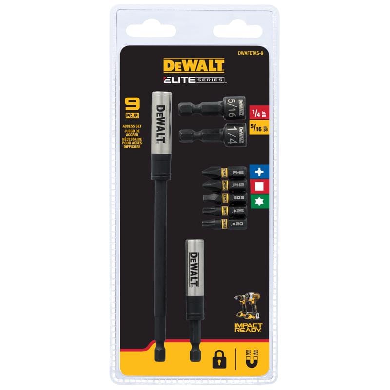 Dewalt DWAFETAS-9 ELITE SERIES Hex 1/4 in. Impact Driver Bit Set Steel 9 pc