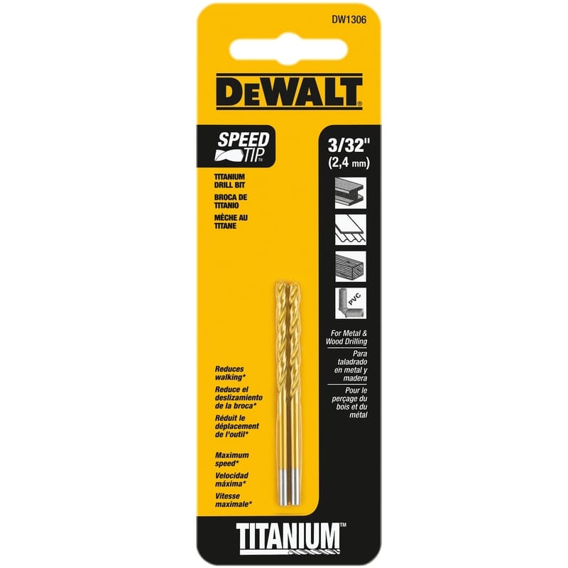 Dewalt DW1306 3/32 in. X 2.25 in. L High Speed Steel Split Point Drill Bit Straight Shank 2 pc