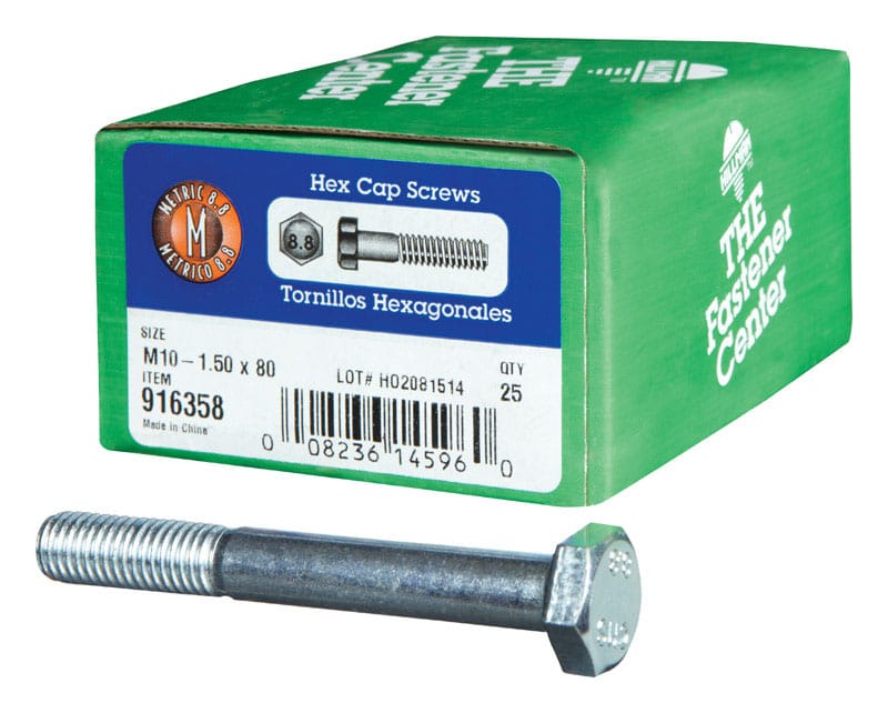 Hillman 916358 M10-1.50 mm D X 80 mm L Heat Treated Zinc Steel Hex Head Cap Screw 1 pk