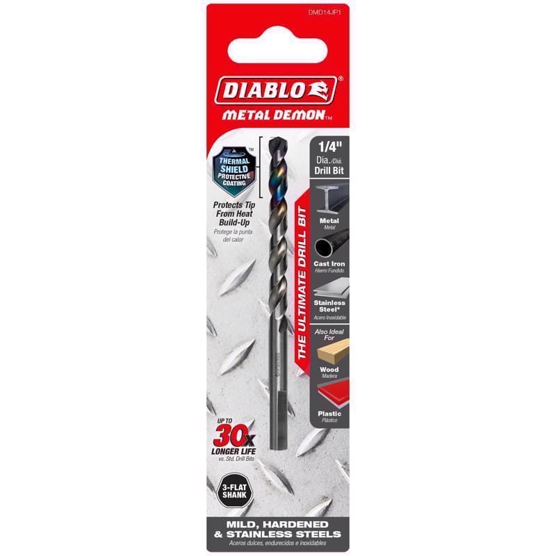 Diablo DMD14JP1 Metal Demon 1/4 in. X 4 in. L Stainless Steel Drill Bit 3-Flat Shank 1 pc