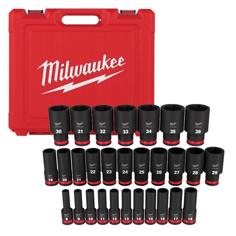 Milwaukee 49-66-7015 Shockwave 1/2 in. drive Metric 6 Point Impact Rated Deep Socket Set 29 pc