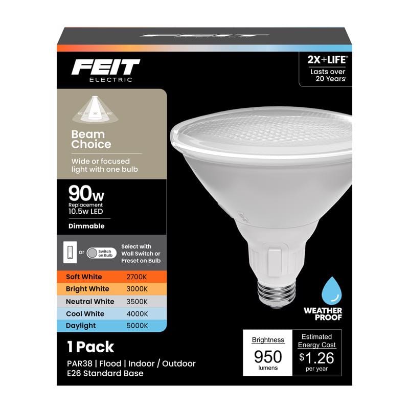 Feit Electric PAR3890ADJ6WYCA Feit PAR38 E26 (Medium) LED Bulb Adjustable White 90 Watt Equivalence 1 pk