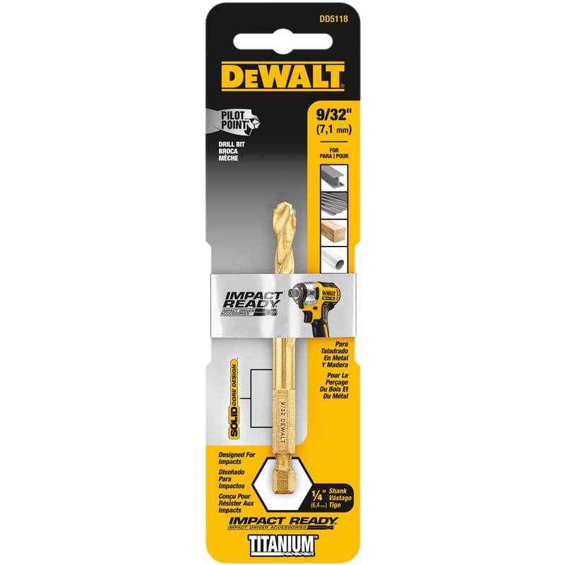 Dewalt DD5118 Impact Ready 9/32 in. X 3-1/2 in. L High Speed Steel Drill Bit Quick-Change Hex Shank 1 pc