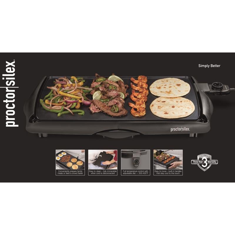 Proctor Silex 38513MN Black Plastic Nonstick Surface Electric Griddle 200 sq in