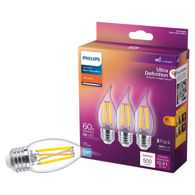 Philips 566695 BA11 E26 (Medium) LED Bulb Soft White 60 Watt Equivalence 3 pk