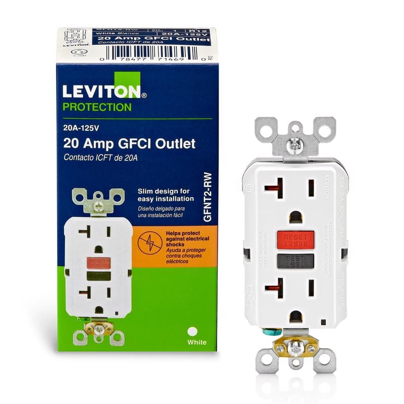 Leviton GFNT2-0RW SmartlockPro 20 amps 125 V Duplex White GFCI Outlet 5-20R 1 pk