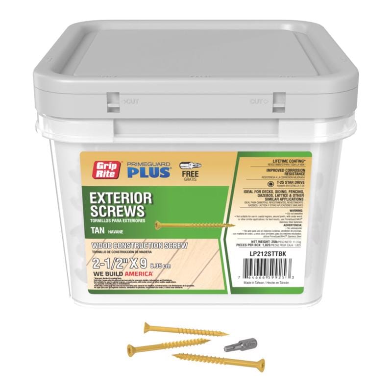 Grip-Rite LP212STTBK PrimeGuard Plus No. 9 wire X 2.5 in. L Tan Star Flat Head Deck Screws 25 lb 1823 pk