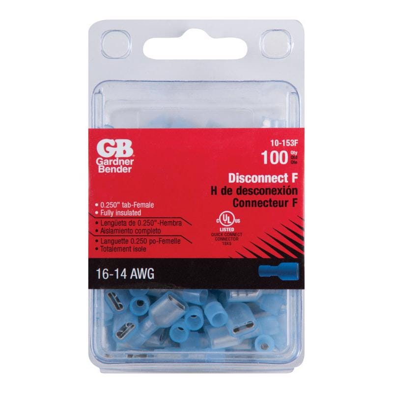 Gardner Bender 10-153F 16-14 Ga. Insulated Wire Female Disconnect Blue 100 pk