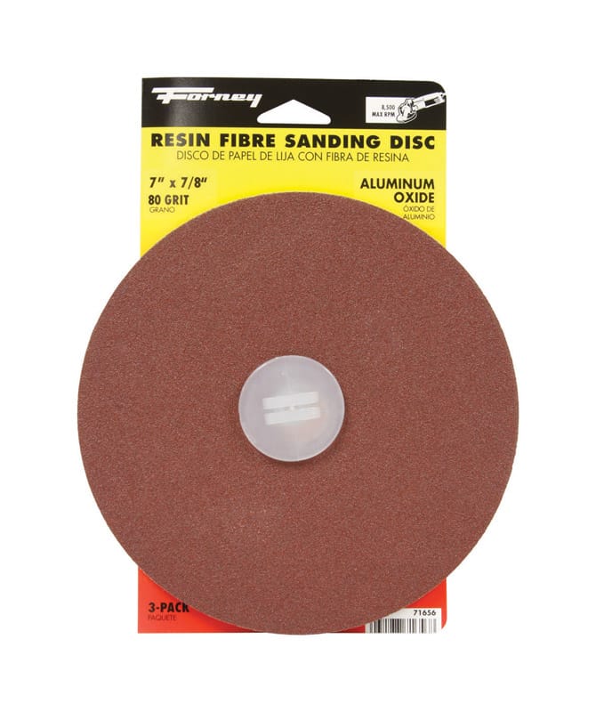 Forney 71656 7 in. Aluminum Oxide Adhesive Sanding Disc 80 Grit 3 pk