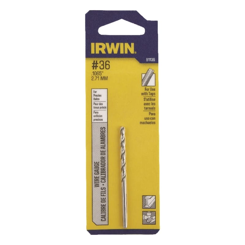 Irwin 81136 #36 X 2-1/2 in. L High Speed Steel Jobber Length Wire Gauge Bit Straight Shank 1 pk