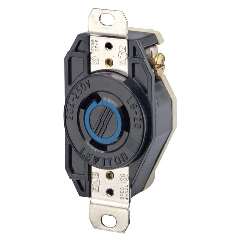 Leviton 02320-00D V-0-MAX 20 amps 250 V Single Black Locking Receptacle L6-20R 1 pk