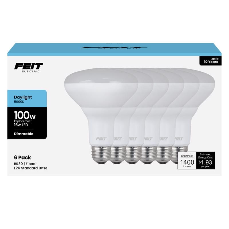 Feit Electric BR30DM85010LED6 Feit BR30 E26 (Medium) LED Bulb Daylight 100 Watt Equivalence 6 pk
