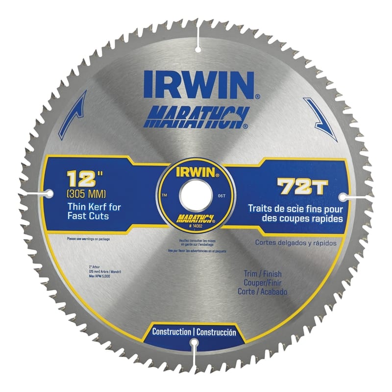 Irwin 14082 Marathon 12 in. D X 1 in. Carbide Miter and Table Saw Blade 72 teeth 1 pk