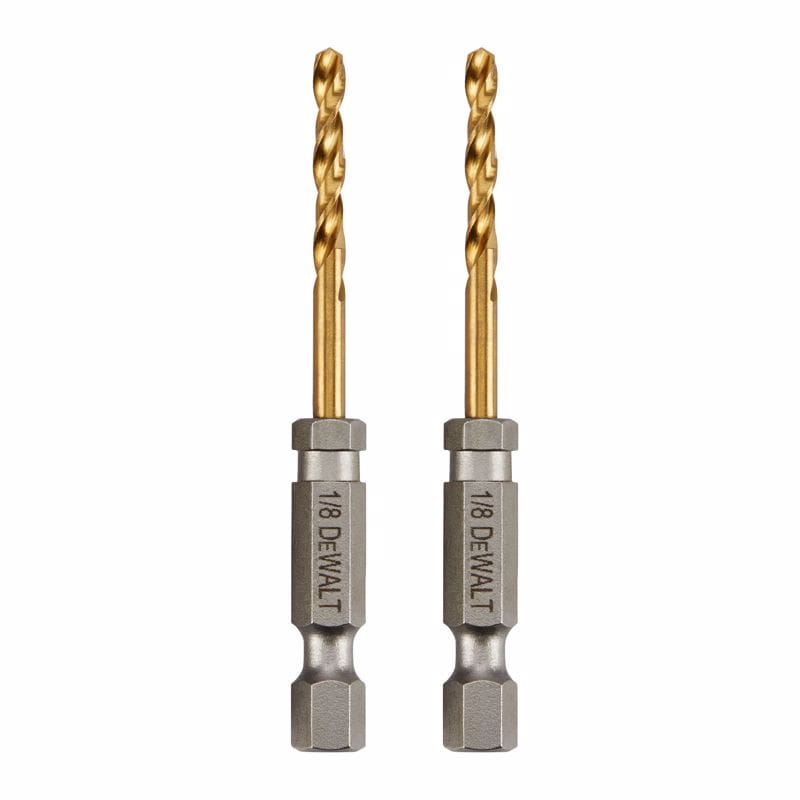 Dewalt DD5108T Impact Ready 1/8 in. X 2-5/8 in. L Titanium Drill Bit Hex Shank 2 pk