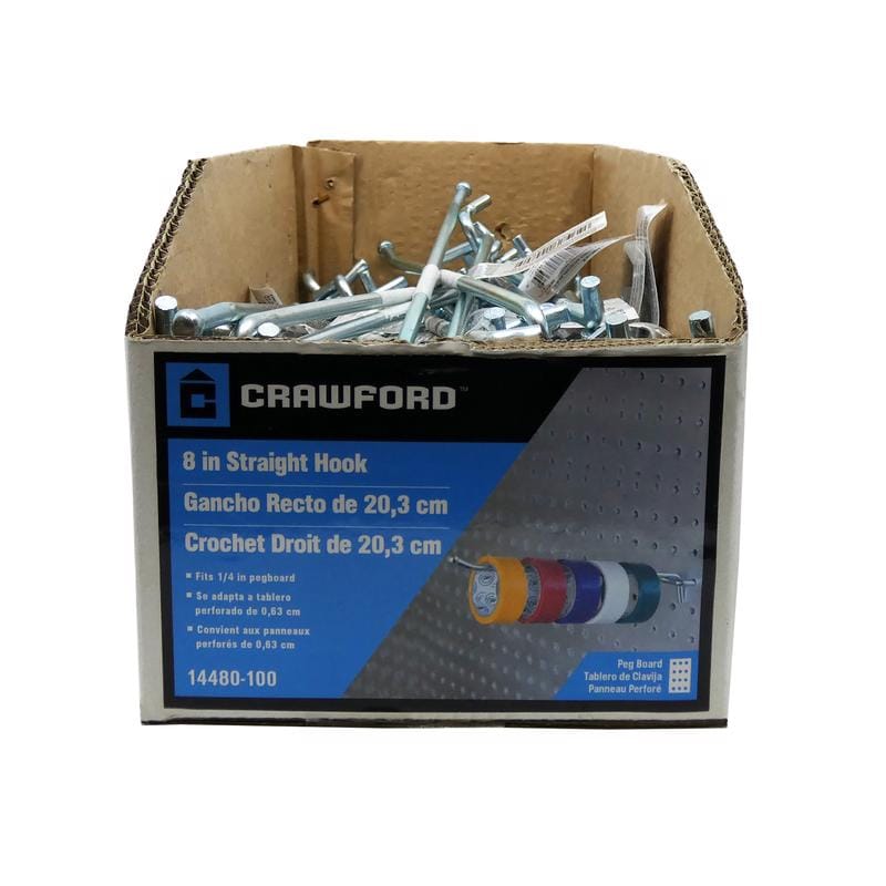 Crawford 14480-100 Zinc Plated Silver Steel 8 in. Peg Hooks 1 pk